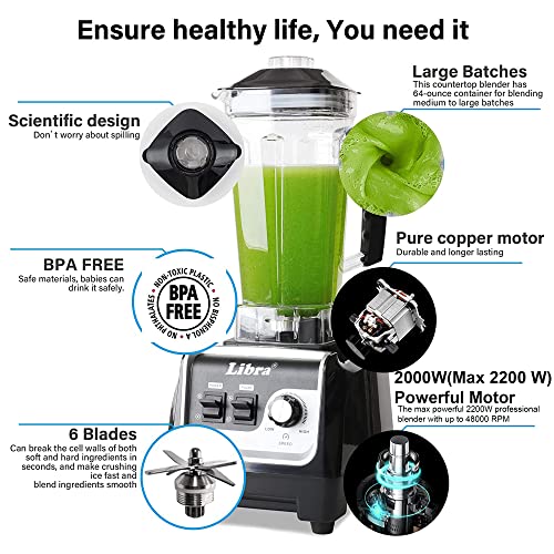 Libra 2000-Watt Blender Machine | Commercial Mixer With 100% Copper Motor | High Speed Electric Blender With Bpa Free 2 Litre Jar | Ideal For Restaurants, Shops, Home & Kitchen Usage - Image 2