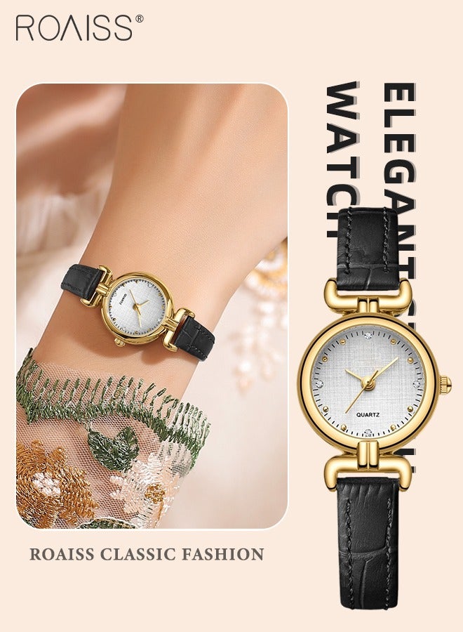 رويس ساعة كوارتز نسائية بحزام من جلد البولي يوريثان، شاشة عرض تناظرية، ساعة يد بسيطة عتيقة مقاومة للماء كهدية للسيدات، لون أسود - Image 1
