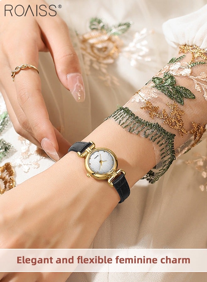 رويس ساعة كوارتز نسائية بحزام من جلد البولي يوريثان، شاشة عرض تناظرية، ساعة يد بسيطة عتيقة مقاومة للماء كهدية للسيدات، لون أسود - Image 2