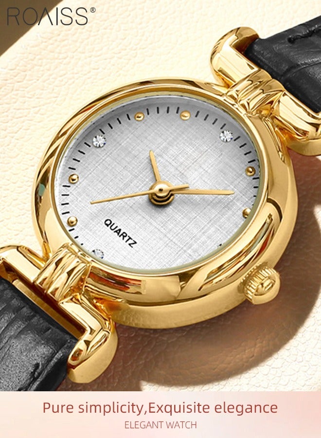 رويس ساعة كوارتز نسائية بحزام من جلد البولي يوريثان، شاشة عرض تناظرية، ساعة يد بسيطة عتيقة مقاومة للماء كهدية للسيدات، لون أسود - Image 3