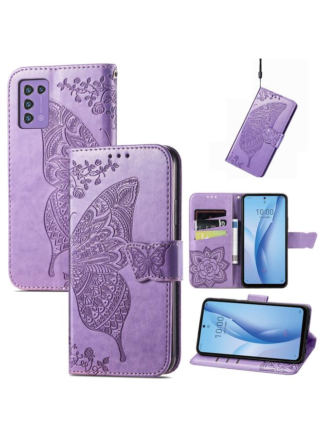 The Bros Case For ZTE Libero 5G III Butterfly Love Flower Embossed Leather Phone Case