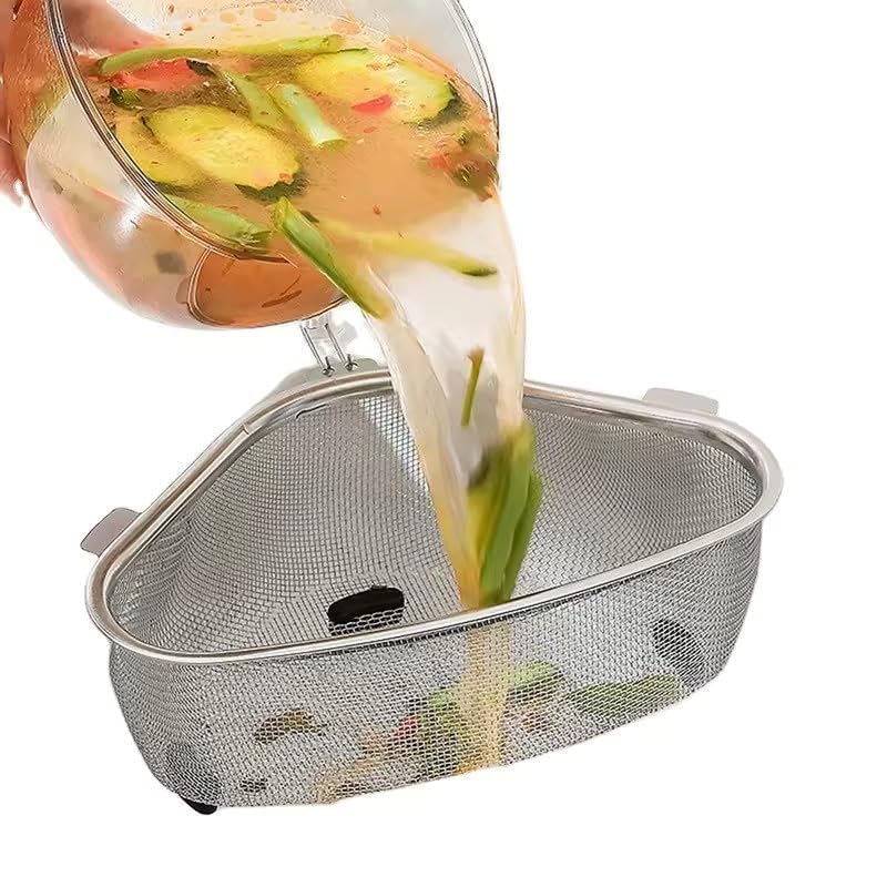 POPLEY Sink Colander Triangle Strainer Basket Stainless Steel Grip Handles Fine Mesh - Image 3
