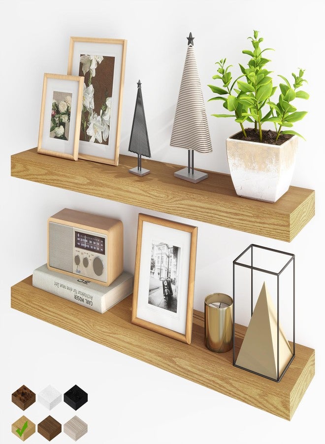 Fun Memories Bathroom Floating Shelves for Wall, 36Inch Floating Shelves Set of 2, Hanging Shelf with Invisible Brackets, Wood Shelves for Living Room, Bedroom, Kitchen, Oak - Image 1
