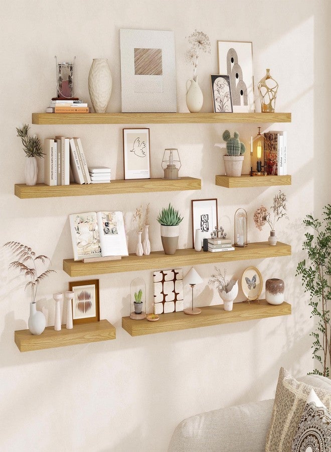 Fun Memories Bathroom Floating Shelves for Wall, 36Inch Floating Shelves Set of 2, Hanging Shelf with Invisible Brackets, Wood Shelves for Living Room, Bedroom, Kitchen, Oak - Image 2