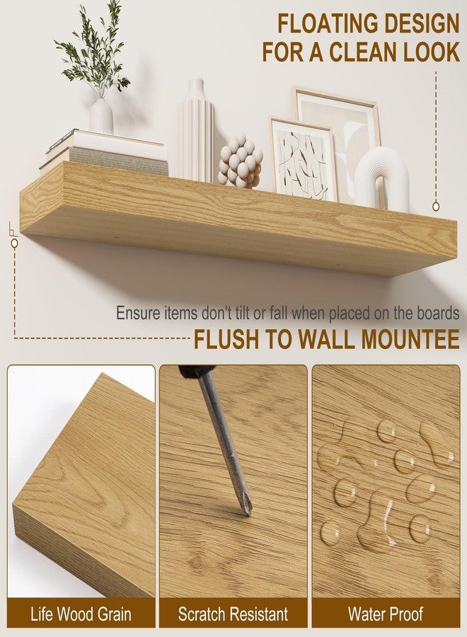 Fun Memories Bathroom Floating Shelves for Wall, 36Inch Floating Shelves Set of 2, Hanging Shelf with Invisible Brackets, Wood Shelves for Living Room, Bedroom, Kitchen, Oak - Image 5