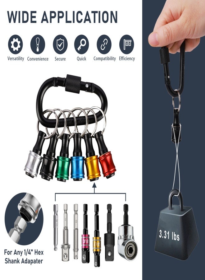 Katerk 1/4inch Hex Shank Aluminum Alloy Screwdriver Bits Holder Extension Bar Drill Screw Adapter Change Keychain Portable（2 set 6PC color with black carabiner）, Includes 105° Right Angle Drill - Image 3