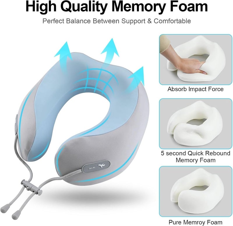 KASTWAVE Neck Pillow for Traveling, 100% Pure Memory Foam Neck Pillow, with Neck Support, with Storage Box, for Flight Headrest Sleep, Portable Plane Accessories, Light (Grey) - Image 3