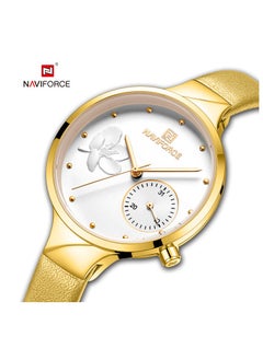 NAVIFORCE Elegant Women's Quartz Watch Stylish Round Dial with Floral Embossed Design Sub-Dial Display Leather Strap Fashionable Timepiece for Everyday Wear and Special Occasions  - Image 2