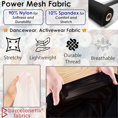 Barcelonetta Power Mesh Fabric | 4-Way Stretch | Dancewear, Sportswear Fabric | 60" Wide | Lightweight, Sheer | 90% Nylon, 10% Spandex | for Sewing (2 Yards, Black) - Image 2