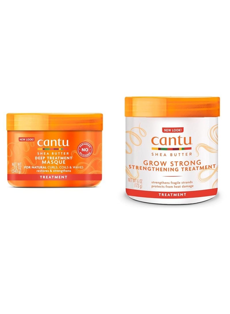 Cantu Deep Treatment Masque with Shea Butter for Natural Hair, 12 oz and Grow Strong Strengthening Treatment with Shea Butter, 6 oz Bundle - Image 1
