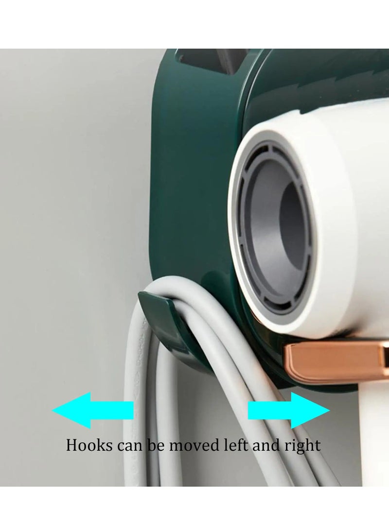 SOLARAE حامل مجفف الشعر المثبت على الحائط، رف مجفف الشعر، حامل أدوات العناية بالشعر البلاستيكي، منظم مجفف الشعر، حامل مجفف الشعر بدون استخدام اليدين، مناسب لتنظيم تخزين الحمام (أخضر) - Image 2