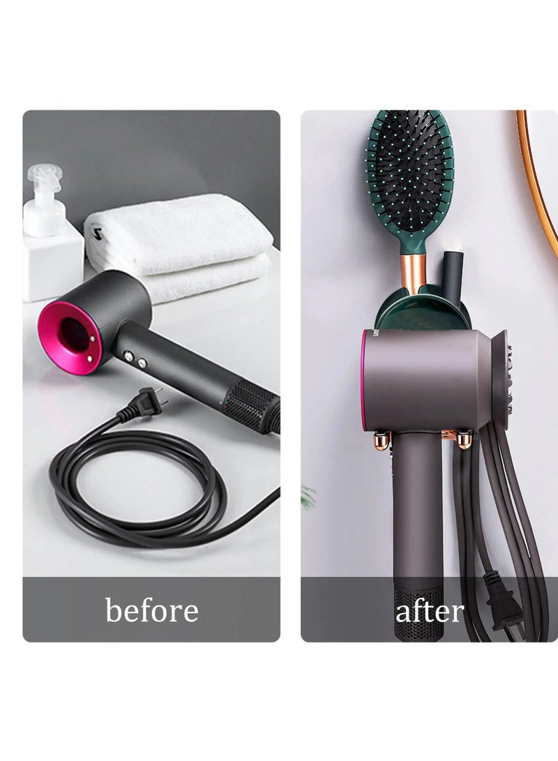 SOLARAE حامل مجفف الشعر المثبت على الحائط، رف مجفف الشعر، حامل أدوات العناية بالشعر البلاستيكي، منظم مجفف الشعر، حامل مجفف الشعر بدون استخدام اليدين، مناسب لتنظيم تخزين الحمام (أخضر) - Image 4