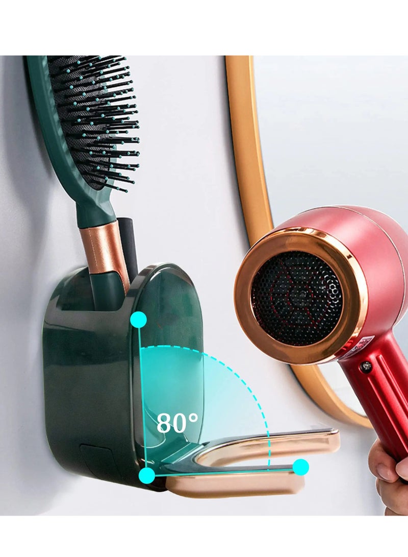 SOLARAE حامل مجفف الشعر المثبت على الحائط، رف مجفف الشعر، حامل أدوات العناية بالشعر البلاستيكي، منظم مجفف الشعر، حامل مجفف الشعر بدون استخدام اليدين، مناسب لتنظيم تخزين الحمام (أخضر) - Image 3