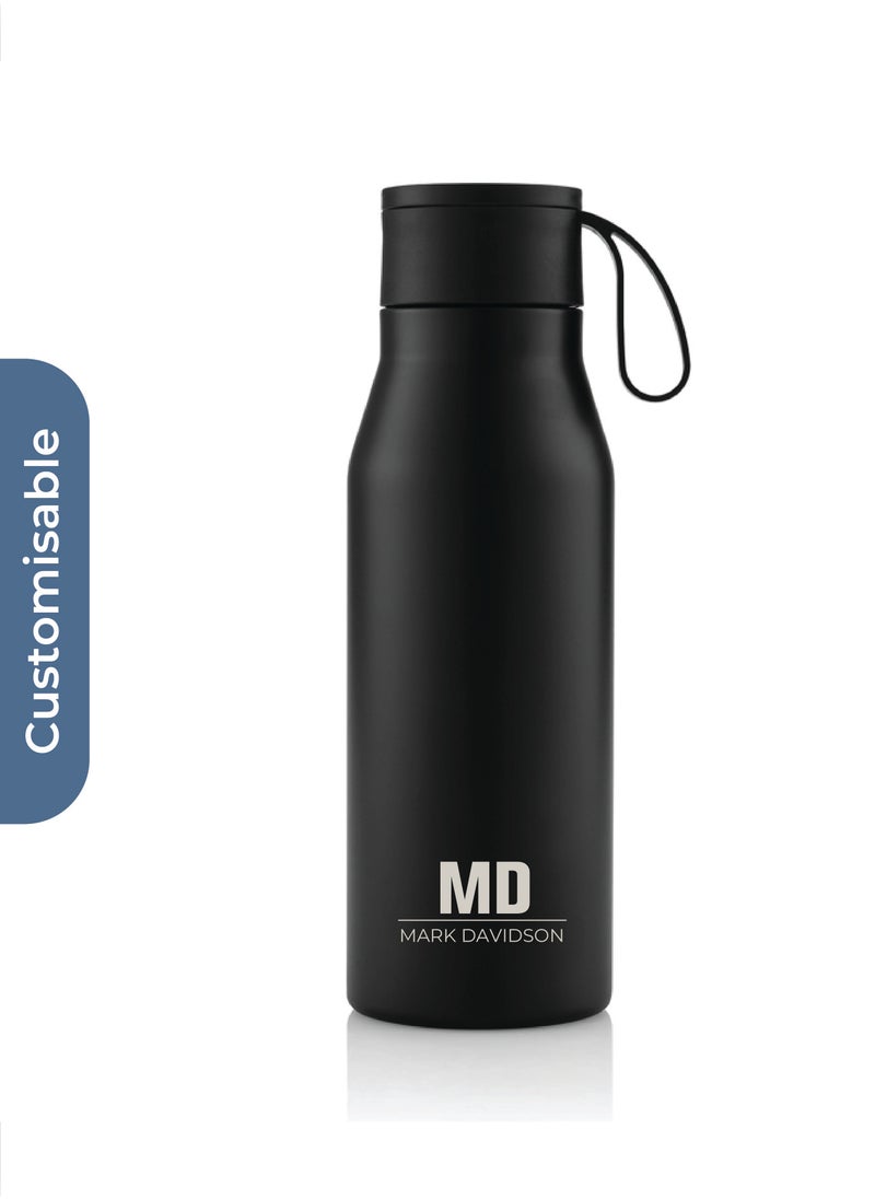 Hans Larsen Personalised R-NEBRA - CHANGE Collection Recycled Stainless Steel Vacuum Bottle - Black 