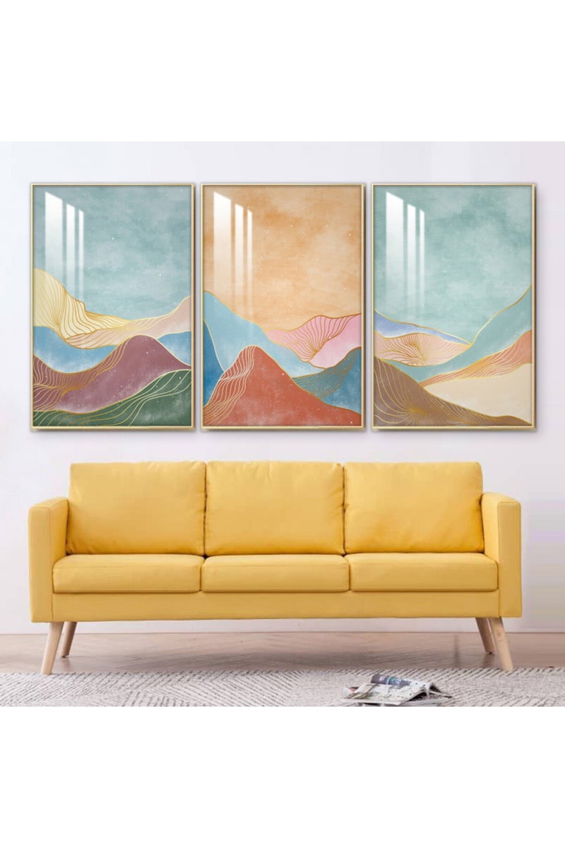 Marktna Three wooden wall painting with a frame and a clear acrylic layer - Image 1