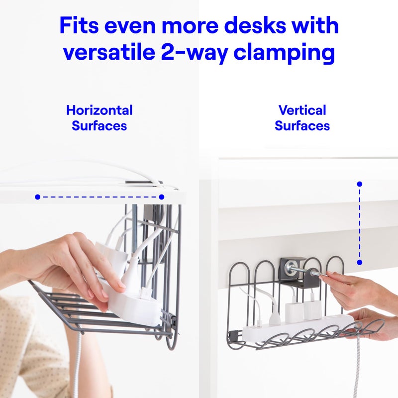 BedShelfie CarryUp Under Desk Cable Tray, No Drill Wire Management Clamp, Computer Cord Organizer for Under Desk, Rack Cable Hider & Holder, Cord Keepers for Home Office Organization, Grey, Powder Coated Metal - Image 5
