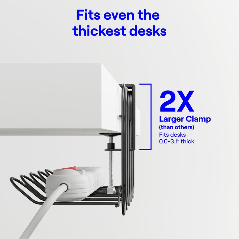 BedShelfie CarryUp Under Desk Cable Tray, No Drill Wire Management Clamp, Computer Cord Organizer for Under Desk, Rack Cable Hider & Holder, Cord Keepers for Home Office Organization, Grey, Powder Coated Metal - Image 4