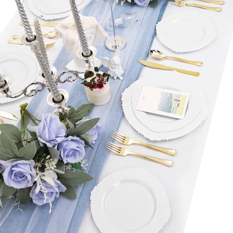 Morejoy 100PCS White Plastic Platesï¼ŒWhite Disposable Platesï¼ŒInclude 50 Pieces 10.25 Inch Dinner Plates & 50Pieces 7.5 Inch Dessert Plates,Perfect for Weddings & Party - Image 5