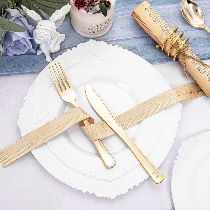 Morejoy 100PCS White Plastic Platesï¼ŒWhite Disposable Platesï¼ŒInclude 50 Pieces 10.25 Inch Dinner Plates & 50Pieces 7.5 Inch Dessert Plates,Perfect for Weddings & Party - Image 3