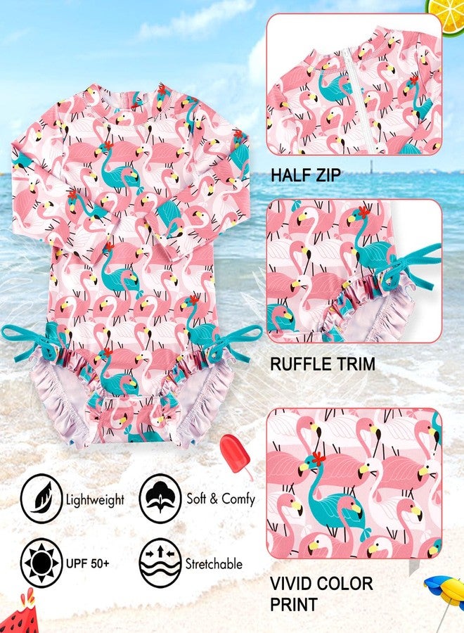 BesserBay Toddler Girls Snaps Bottom UPF 50+ Sun Proteceion Flamingo Pink Rashguard Swimsuit 24-36 Months - Image 5