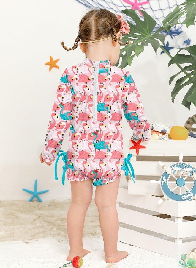 BesserBay Toddler Girls Snaps Bottom UPF 50+ Sun Proteceion Flamingo Pink Rashguard Swimsuit 24-36 Months - Image 3