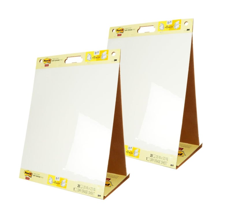 Post-it Super Sticky Portable Tabletop Easel Pad w/Dry Erase Panel, Great for Virtual Teachers and Students, 20x23 Inches, 20 Sheets/Pad, 2 Pads, Built-in Stand (563DE VAD 2PK), White - Image 1