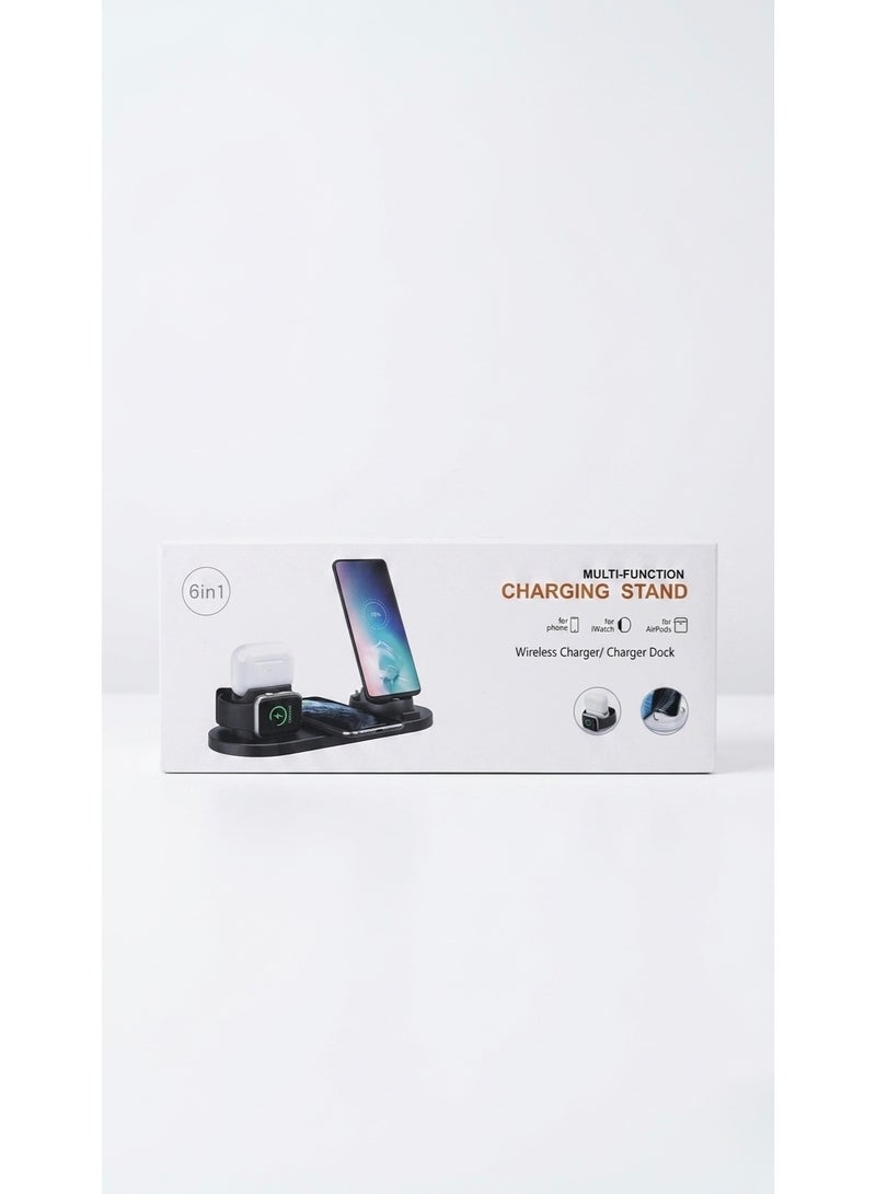 6-in-1 Wireless Charging Station Dock for iPhone, Apple Watch, AirPods & Android - Universal Fast Charging Stand (Black) - Image 1
