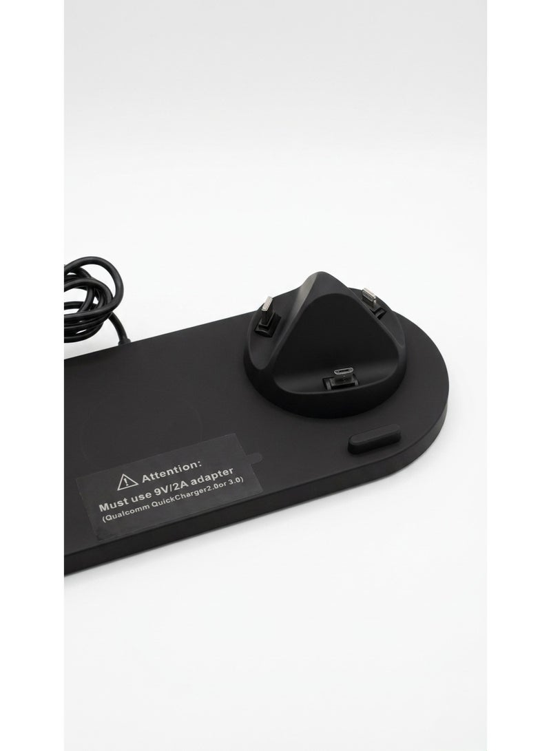 6-in-1 Wireless Charging Station Dock for iPhone, Apple Watch, AirPods & Android - Universal Fast Charging Stand (Black) - Image 3
