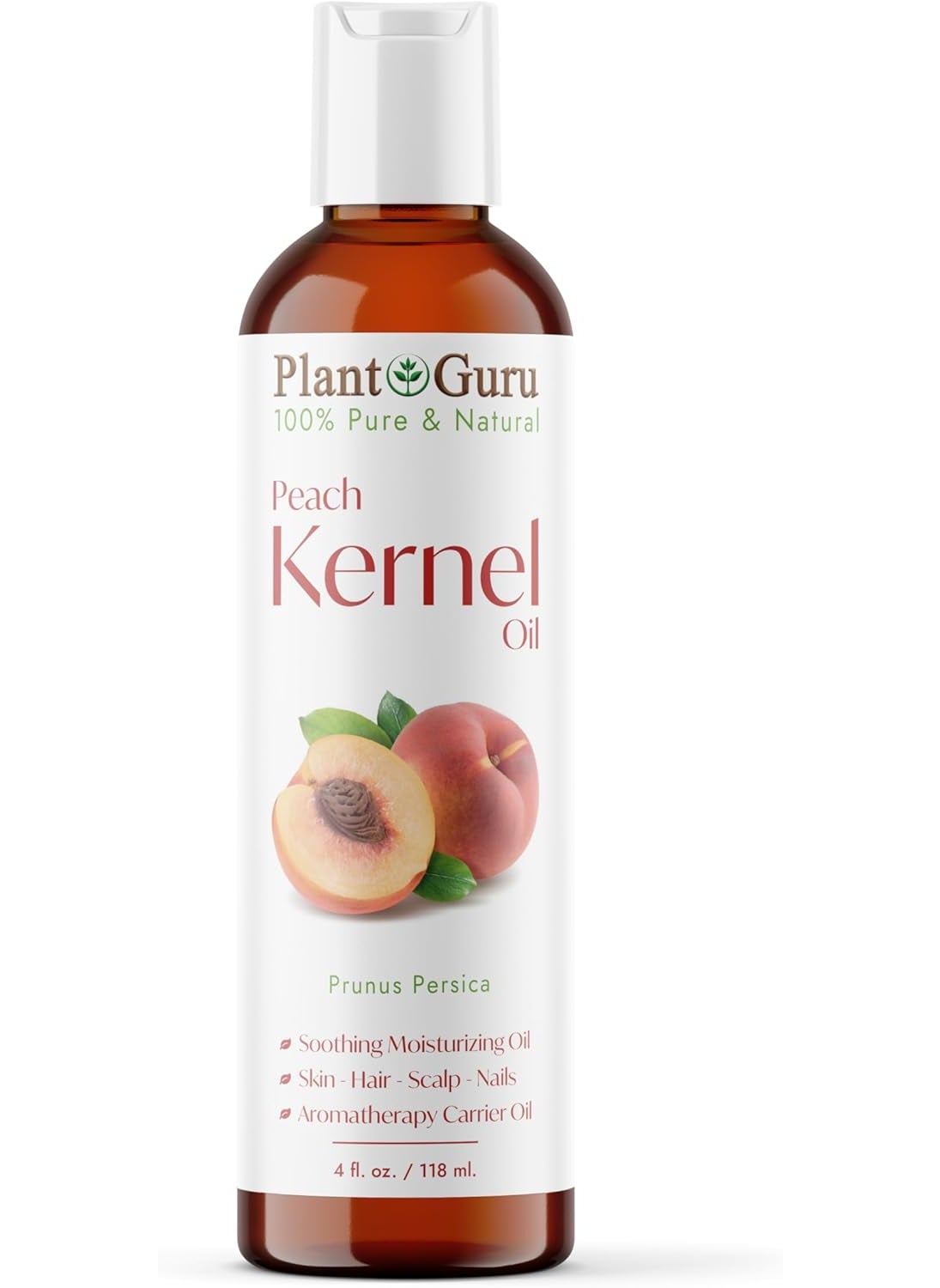 Plant Guru Peach Kernel Oil 4 oz  100 Pure and Natural Carrier Oil  Refined Cooking Skin Hair Body  Face Moisturizing 