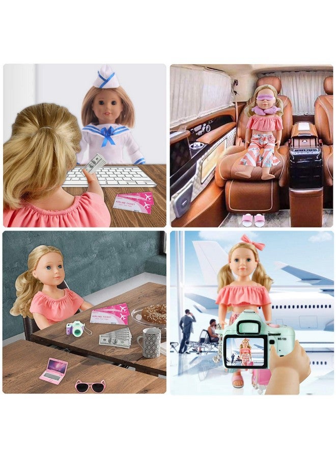 COSYOO COSYOO 17 PCS Doll Travel Set Suitcase American Doll Accessories for Girl 18 Inch Including Suitcase Luggage A Set of Clothes Slippers Sunglasses Camera Laptop Unicorn Pillow Blindfold - Image 5