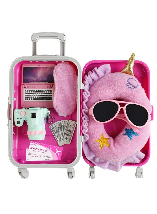 COSYOO COSYOO 17 PCS Doll Travel Set Suitcase American Doll Accessories for Girl 18 Inch Including Suitcase Luggage A Set of Clothes Slippers Sunglasses Camera Laptop Unicorn Pillow Blindfold - Image 3