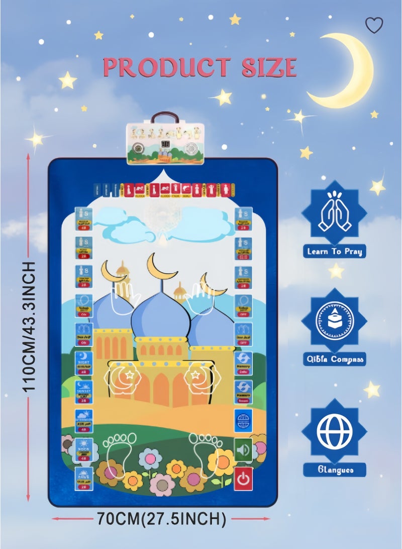 Zisheng Kids Prayer Mat with Music & Compass – Ramadan Gift for Children 110x70 cm (Blue) - Image 2