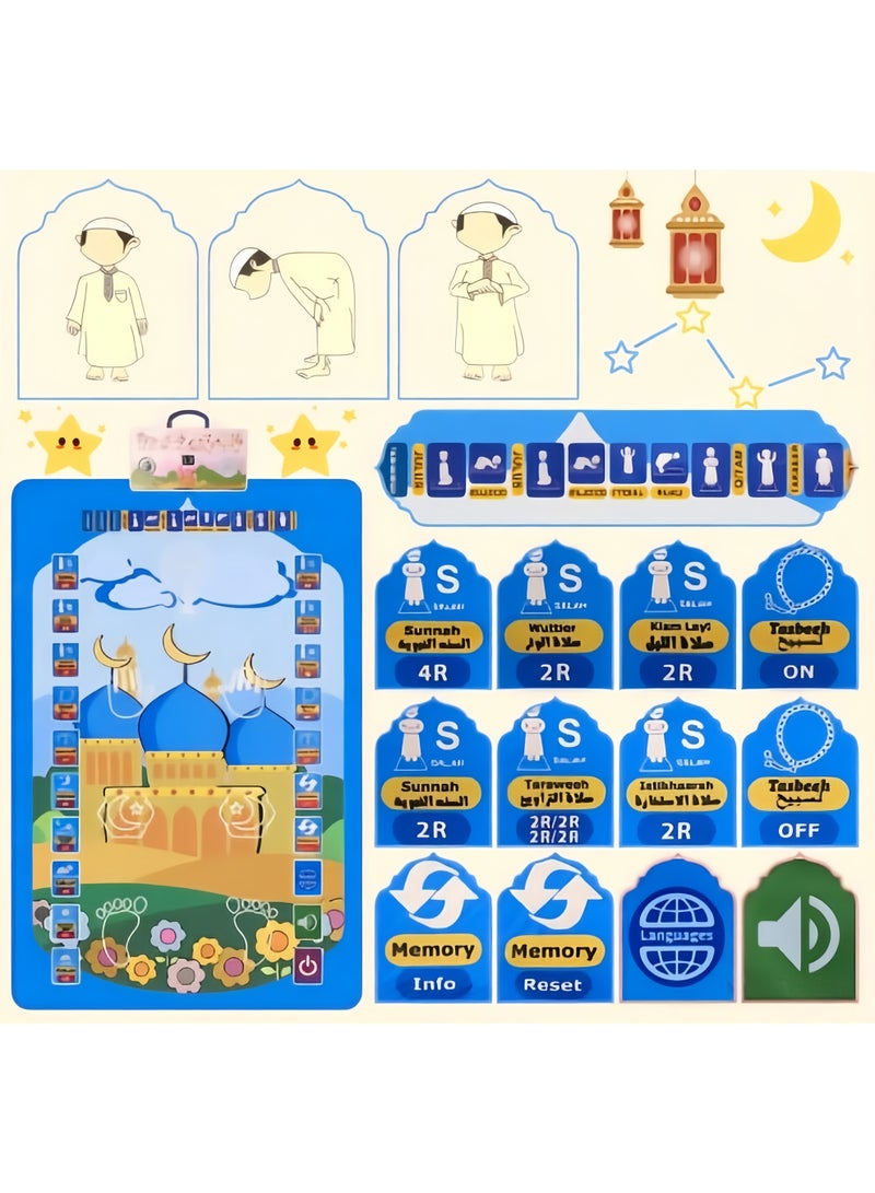 Zisheng Kids Prayer Mat with Music & Compass – Ramadan Gift for Children 110x70 cm (Blue) - Image 3