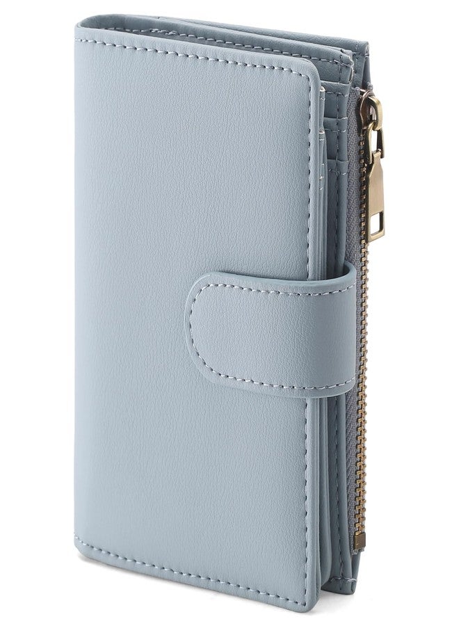 GAEKEAO Small Wallets for Women Leather RFID Blocking Bifold Zipper Pocket Wallet Card Case Purse with ID Window, Type 01 Blue, Classic - Image 1