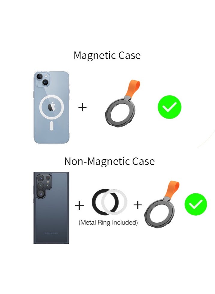 SJet Magnetic Phone Grip Holder Kickstand, Compatible with PopSockets MagSafe Ring Removable, for iPhone, Samsung Galaxy, Google (Orange)  - Image 5