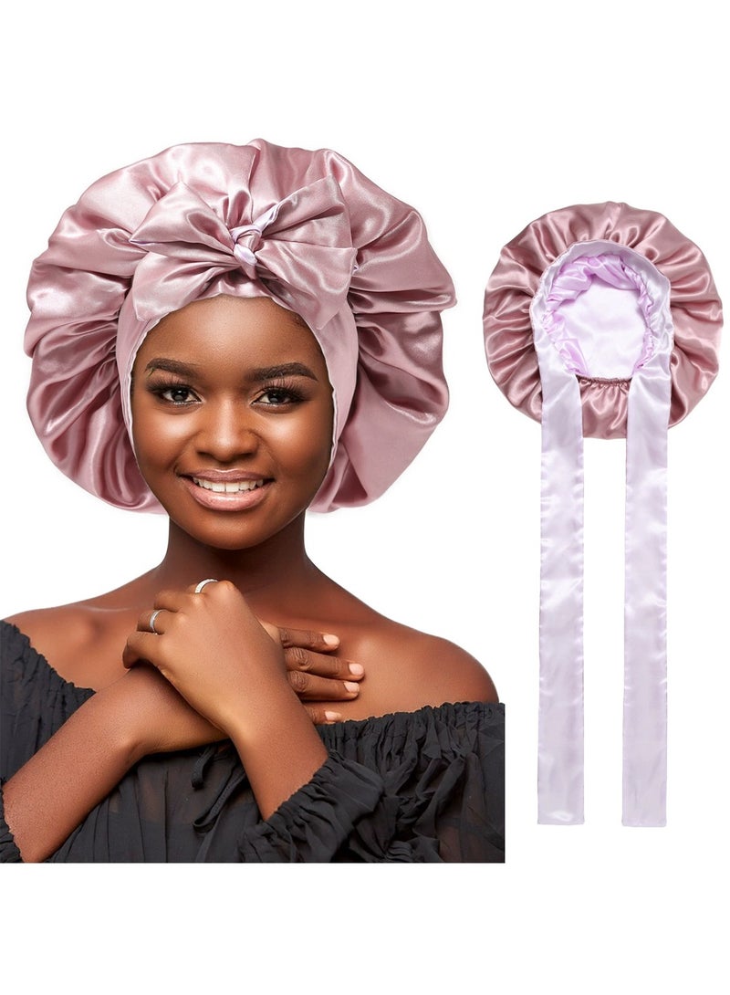 Bonnet Silk Hair Bonnets for Women Curly Hair Wrap for Sleeping Cap Reversible Bonnet with Tie Band Night Cap - Image 1
