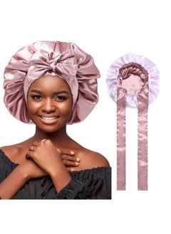 Generic Bonnet Silk Hair Bonnets for Women Curly Hair Wrap for Sleeping Cap Reversible Bonnet with Tie Band Night Cap  - Image 1