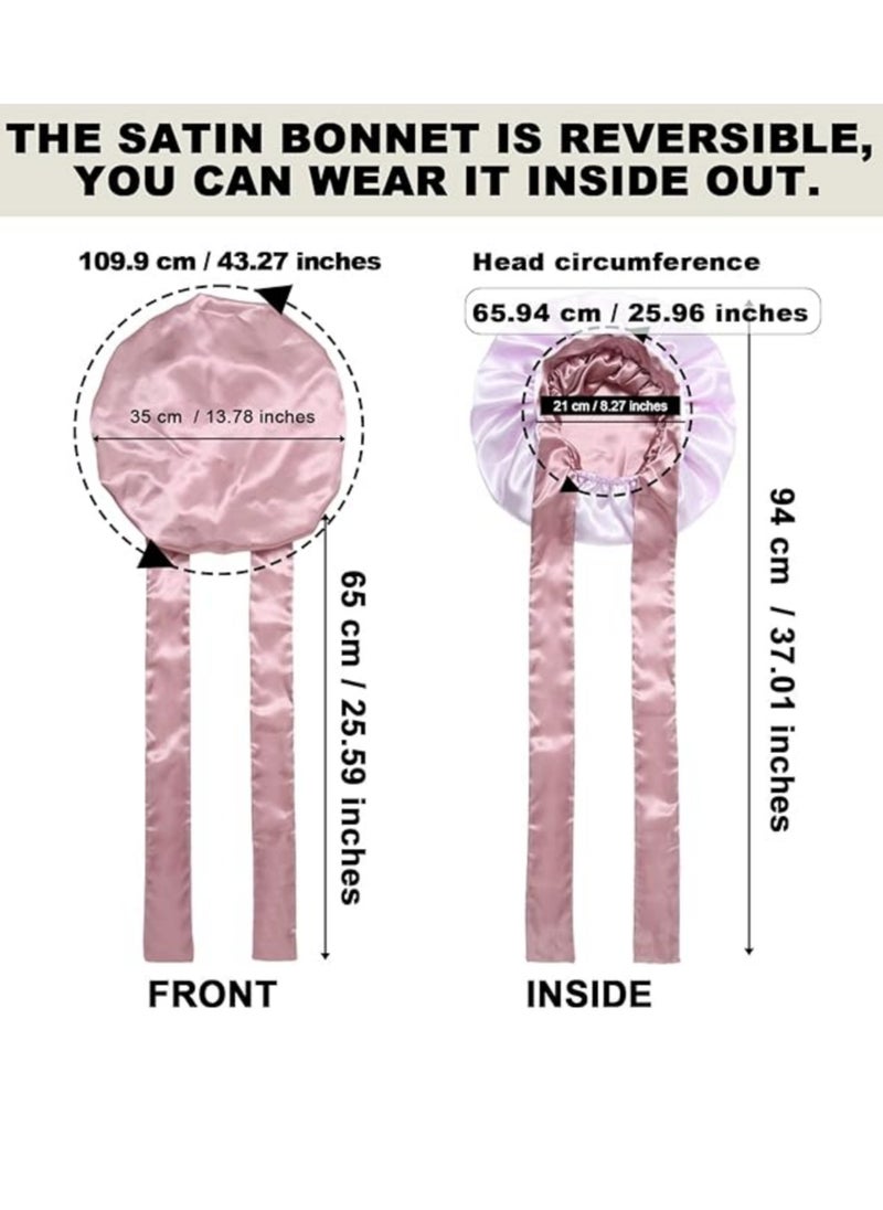 Generic Bonnet Silk Hair Bonnets for Women Curly Hair Wrap for Sleeping Cap Reversible Bonnet with Tie Band Night Cap  - Image 2