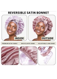 Generic Bonnet Silk Hair Bonnets for Women Curly Hair Wrap for Sleeping Cap Reversible Bonnet with Tie Band Night Cap  - Image 3