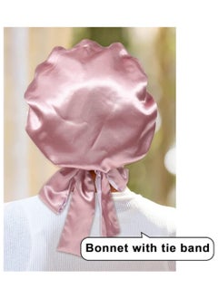 Generic Bonnet Silk Hair Bonnets for Women Curly Hair Wrap for Sleeping Cap Reversible Bonnet with Tie Band Night Cap  - Image 4