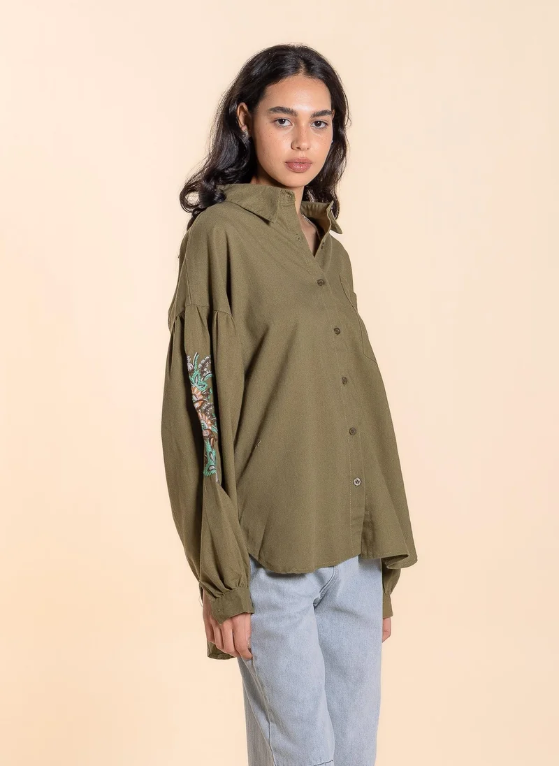 SHAPES EMBROIDERED LINEN BLEND SHIRT