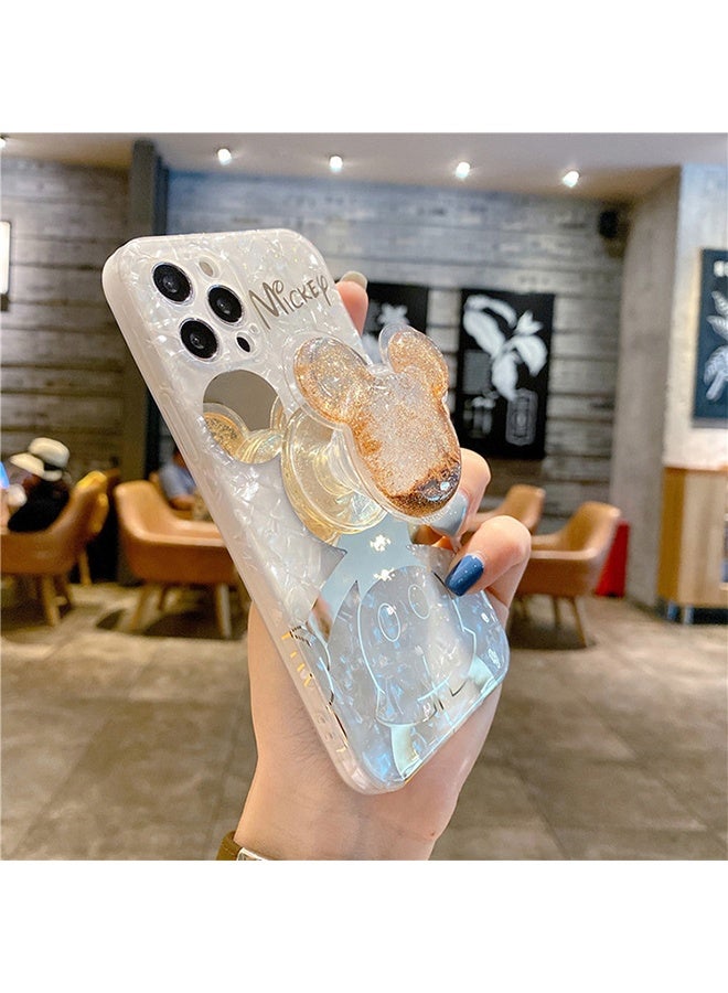 Compatible with iPhone 14 Pro Max Cartoon Case, Mickey Mouse with Quicksand Cell Phone Holder Strap Soft TPU Shockproof Protective White - Image 2