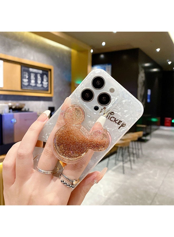 Compatible with iPhone 14 Pro Max Cartoon Case, Mickey Mouse with Quicksand Cell Phone Holder Strap Soft TPU Shockproof Protective White - Image 4