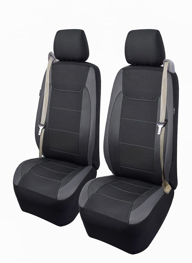 Flying Banner car seat Covers Quality Carbon Fiber Air Mesh Fabric Sport Low High Back Bucket Back Pocket Arm Rest (2 Fronts-Low Bucket-Built-in Seatbelt Compatible, Gray) - Image 1