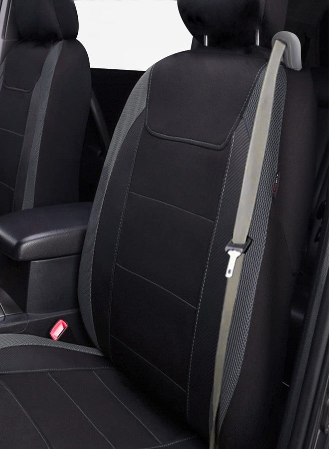 Flying Banner car seat Covers Quality Carbon Fiber Air Mesh Fabric Sport Low High Back Bucket Back Pocket Arm Rest (2 Fronts-Low Bucket-Built-in Seatbelt Compatible, Gray) - Image 4