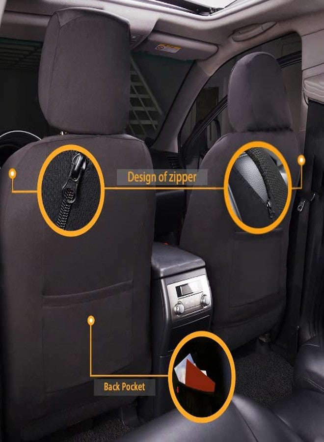 Flying Banner car seat Covers Quality Carbon Fiber Air Mesh Fabric Sport Low High Back Bucket Back Pocket Arm Rest (2 Fronts-Low Bucket-Built-in Seatbelt Compatible, Gray) - Image 3