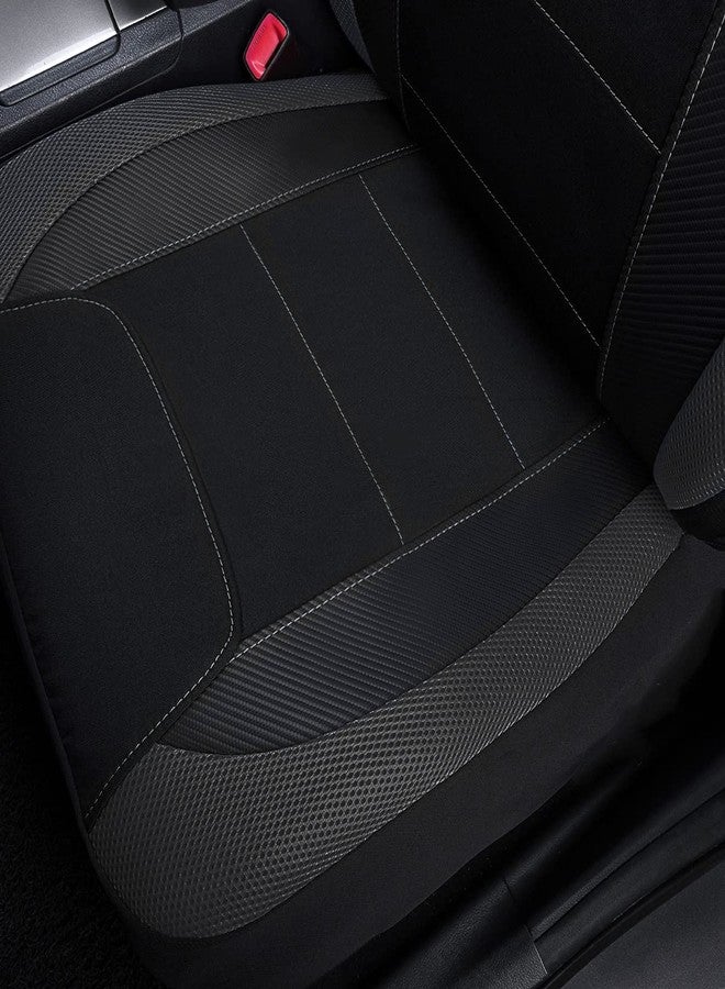 Flying Banner car seat Covers Quality Carbon Fiber Air Mesh Fabric Sport Low High Back Bucket Back Pocket Arm Rest (2 Fronts-Low Bucket-Built-in Seatbelt Compatible, Gray) - Image 5