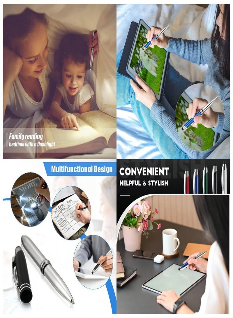 Captaintech Stylus Pen for Touchscreen Devices, 5 Pcs Multi-Function Capacitive Pen With LED Flashlight, Ballpoint Pen 1.0 mm Black Ink Metal Pen Stylus Pen for Touch Screens, 3 In 1 Stylus Ballpoint Pen - Image 5