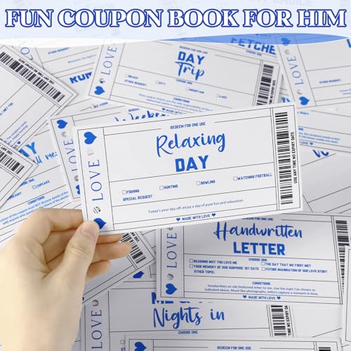 JULEASEL Love Coupon Book for Him - Romantic Love Gifts for Husband Boyfriend, 20 Fun Love Coupons +10 Blank Wild Cards- Couples Gifts for Anniversaries, Birthdays, Valentine's Day & More! - Image 2