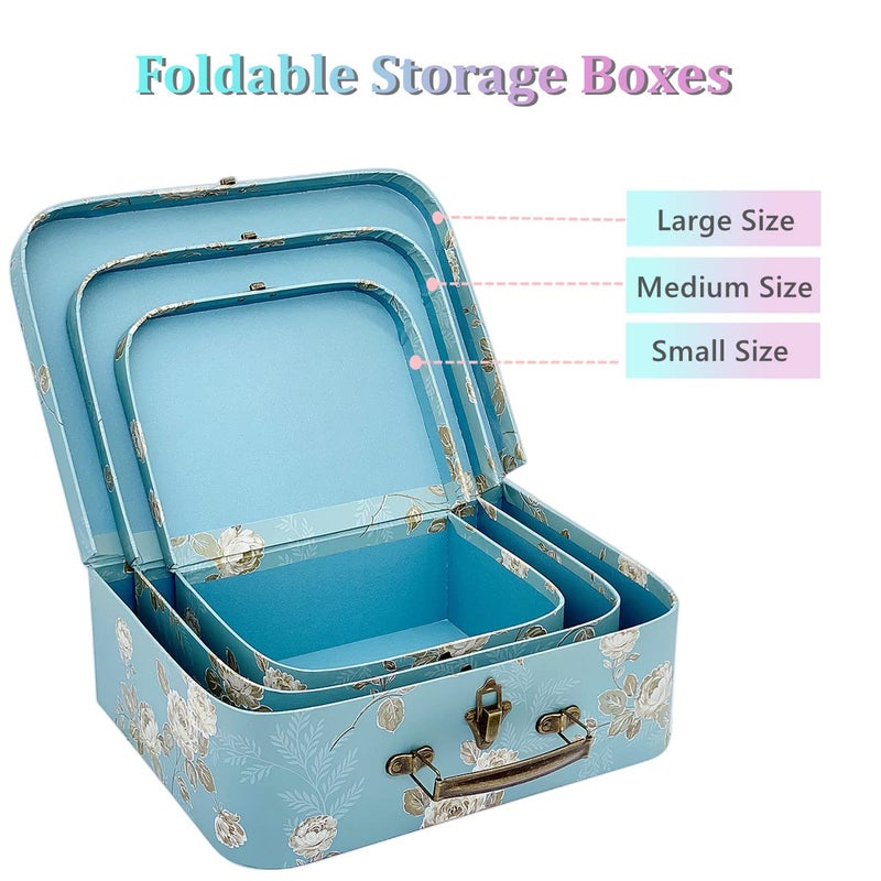 Amedoo Decorative Box Set - 3 Storage Boxes with Lids, Keepsake & Trinket Boxes, Mini Luggage Gift Box, Vintage Suitcases Home Decoration - Image 4